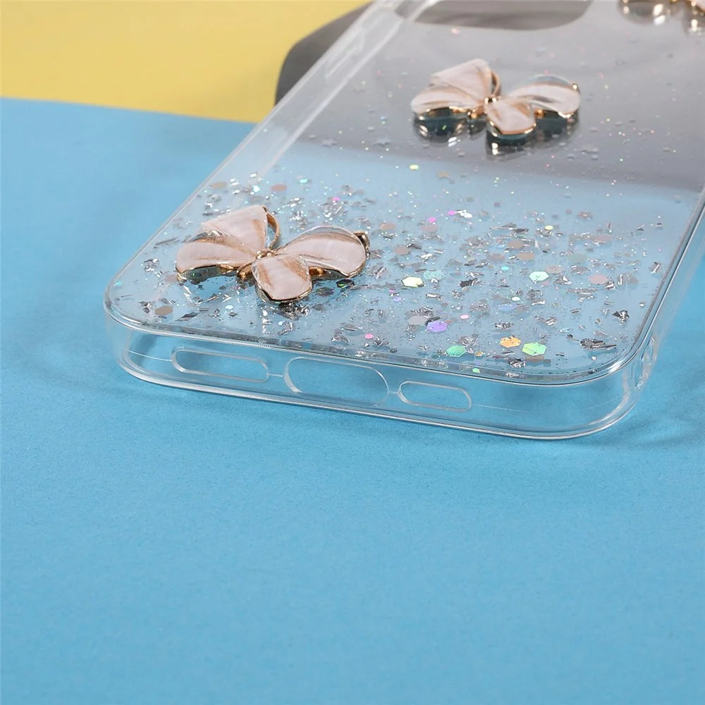3D Butterfly Pattern Glittering Epoxy TPU Cell Phone Cover Shell for iPhone 13 Pro 6.1 inch - Transparent - 5