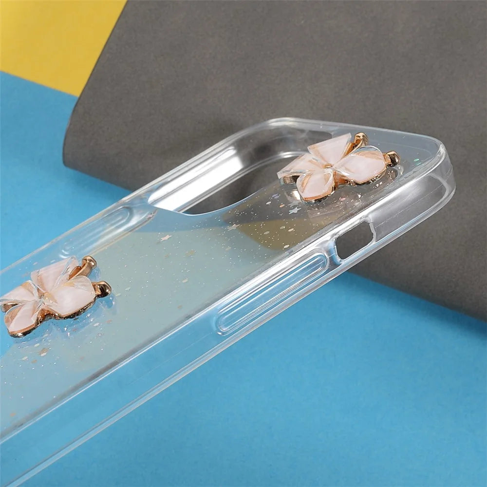 3D Butterfly Pattern Glittering Epoxy TPU Cell Phone Cover Shell for iPhone 13 Pro 6.1 inch - Transparent - 7