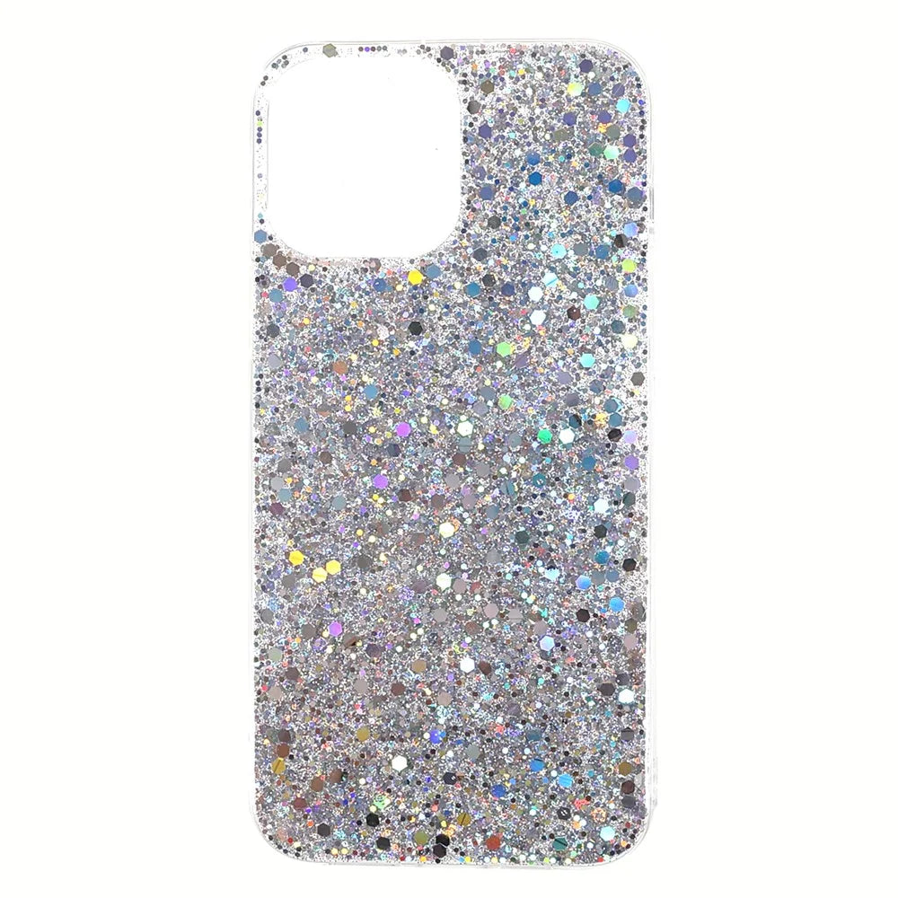 Flash Powder Sequins Stylish Acrylic+TPU Phone Case for iPhone 13 mini 5.4 inch - Silver - 1