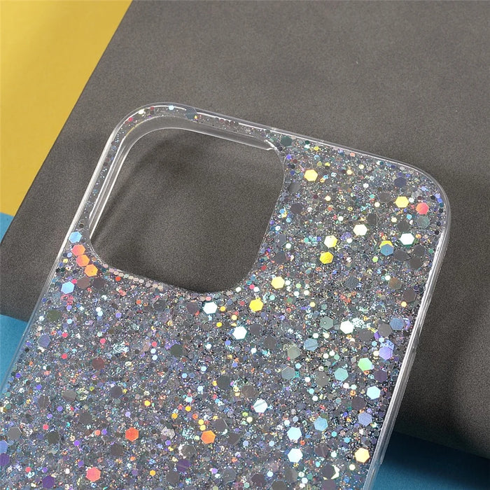 Flash Powder Sequins Stylish Acrylic+TPU Phone Case for iPhone 13 mini 5.4 inch - Silver - 4