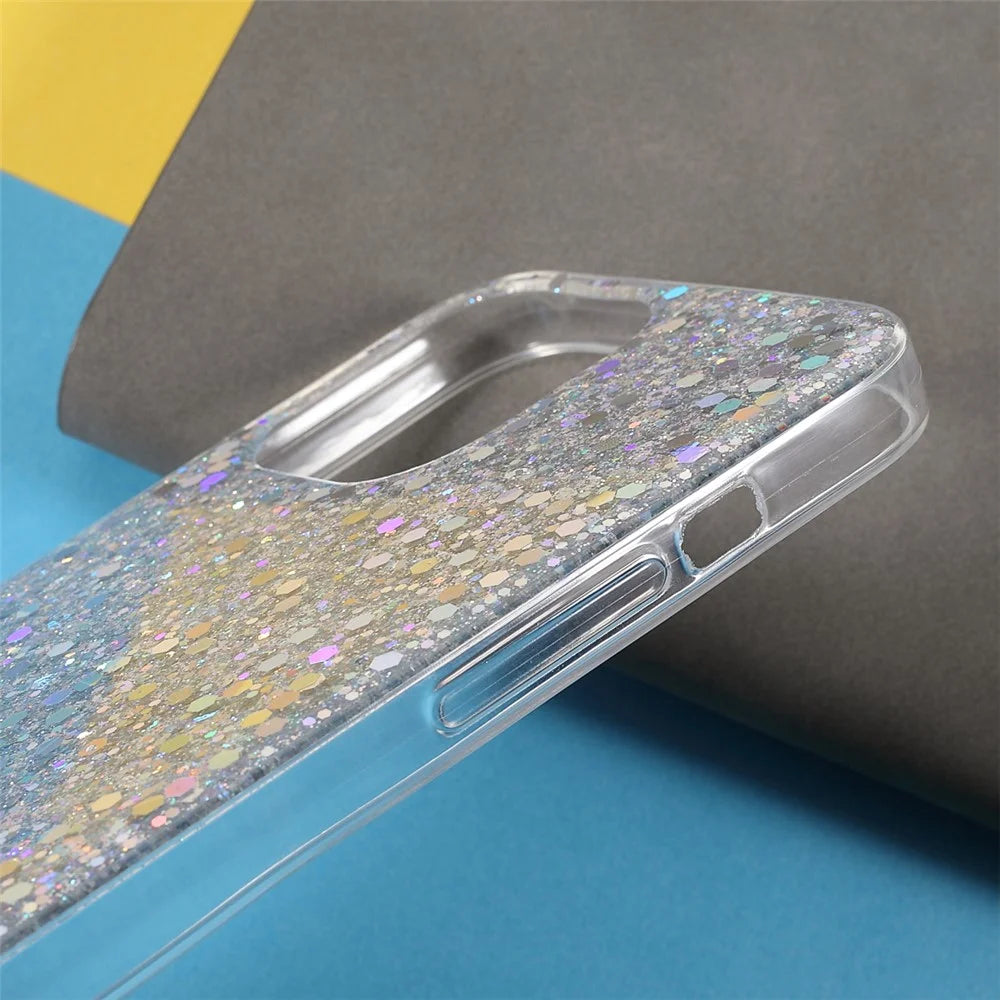 Flash Powder Sequins Stylish Acrylic+TPU Phone Case for iPhone 13 mini 5.4 inch - Silver - 7