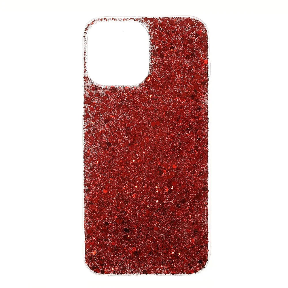 For iPhone 13 Case Bling Powder Sequins TPU Phone Cover - Red - 1