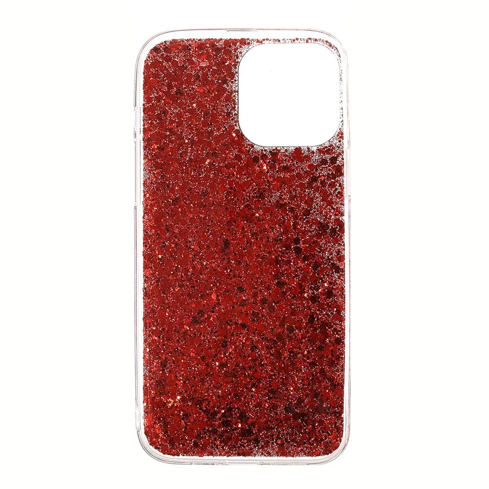 For iPhone 13 Case Bling Powder Sequins TPU Phone Cover - Red - 2