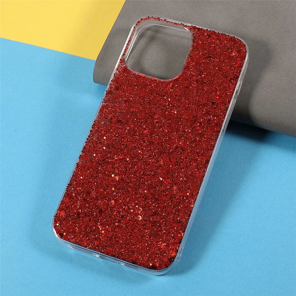 For iPhone 13 Case Bling Powder Sequins TPU Phone Cover - Red - 3