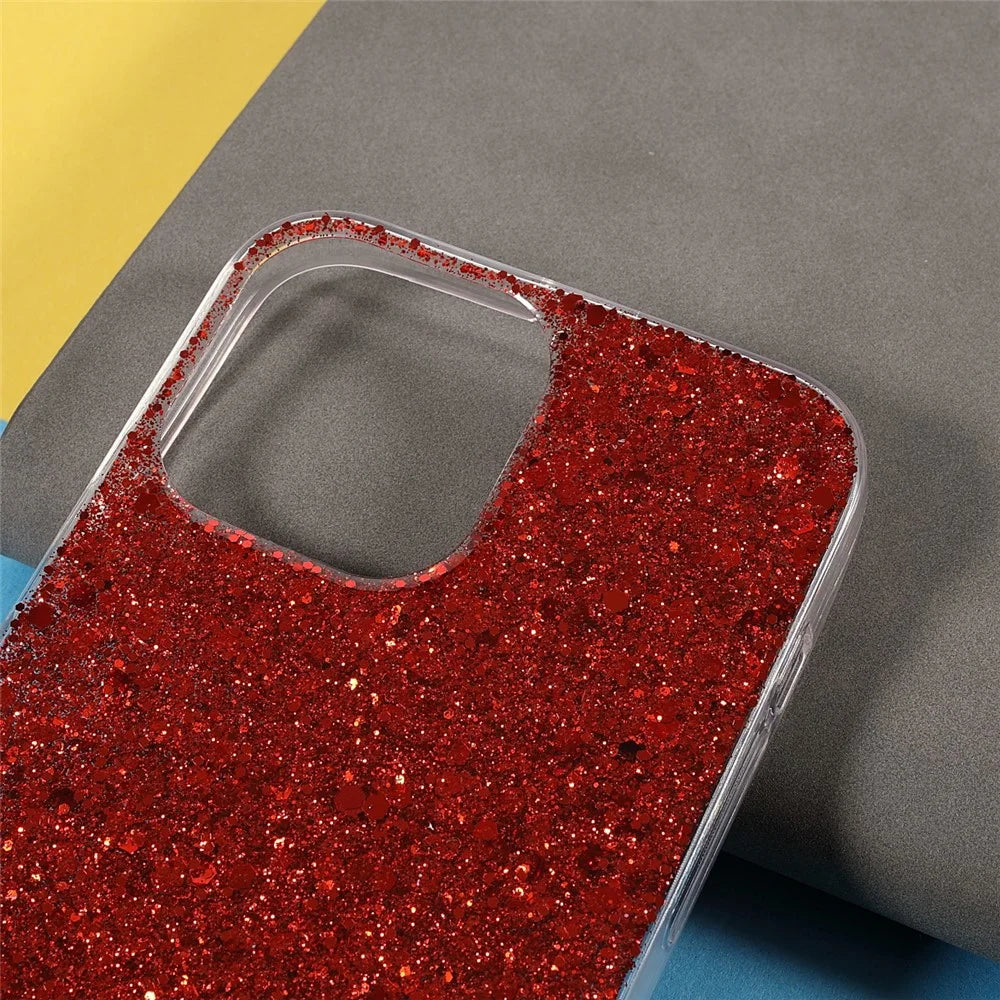 For iPhone 13 Case Bling Powder Sequins TPU Phone Cover - Red - 4