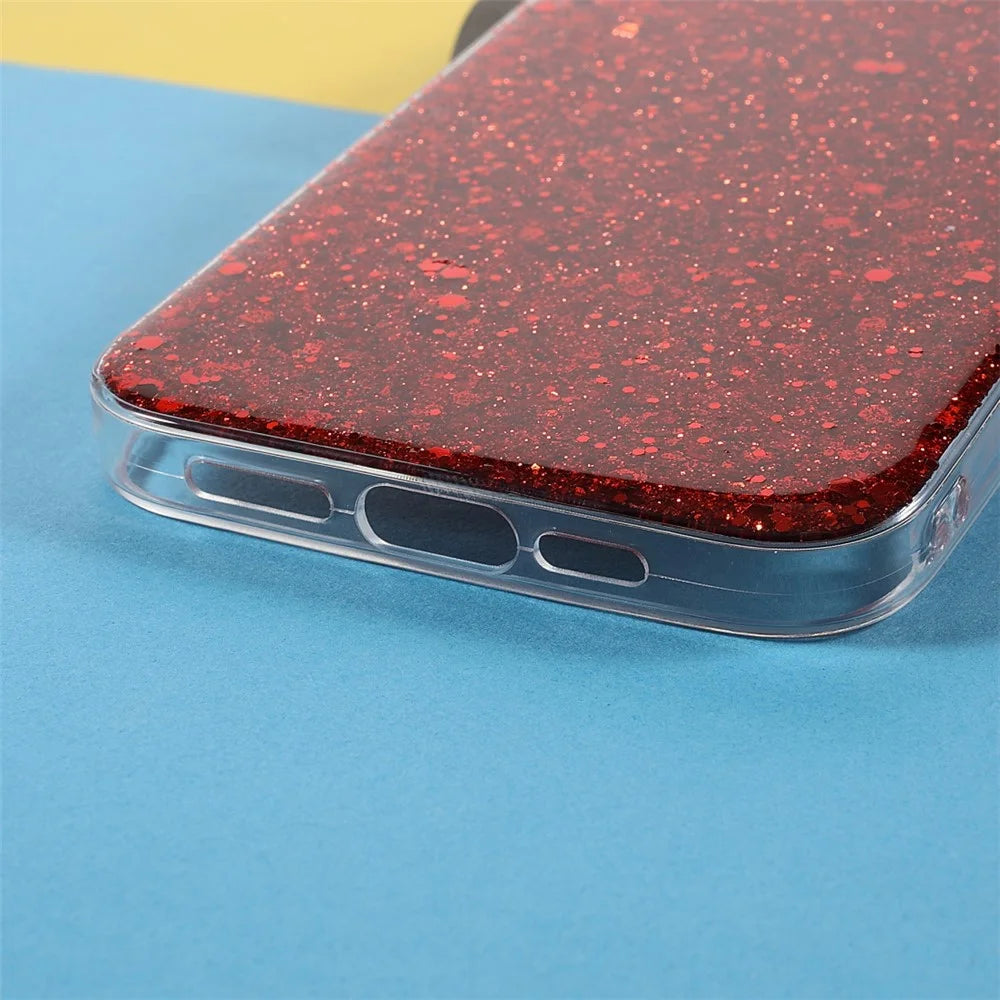 For iPhone 13 Case Bling Powder Sequins TPU Phone Cover - Red - 5