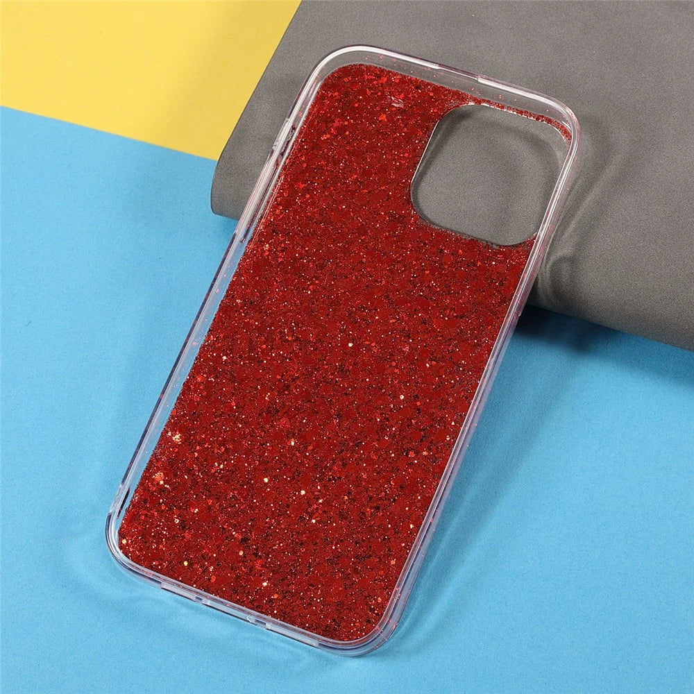 For iPhone 13 Case Bling Powder Sequins TPU Phone Cover - Red - 6