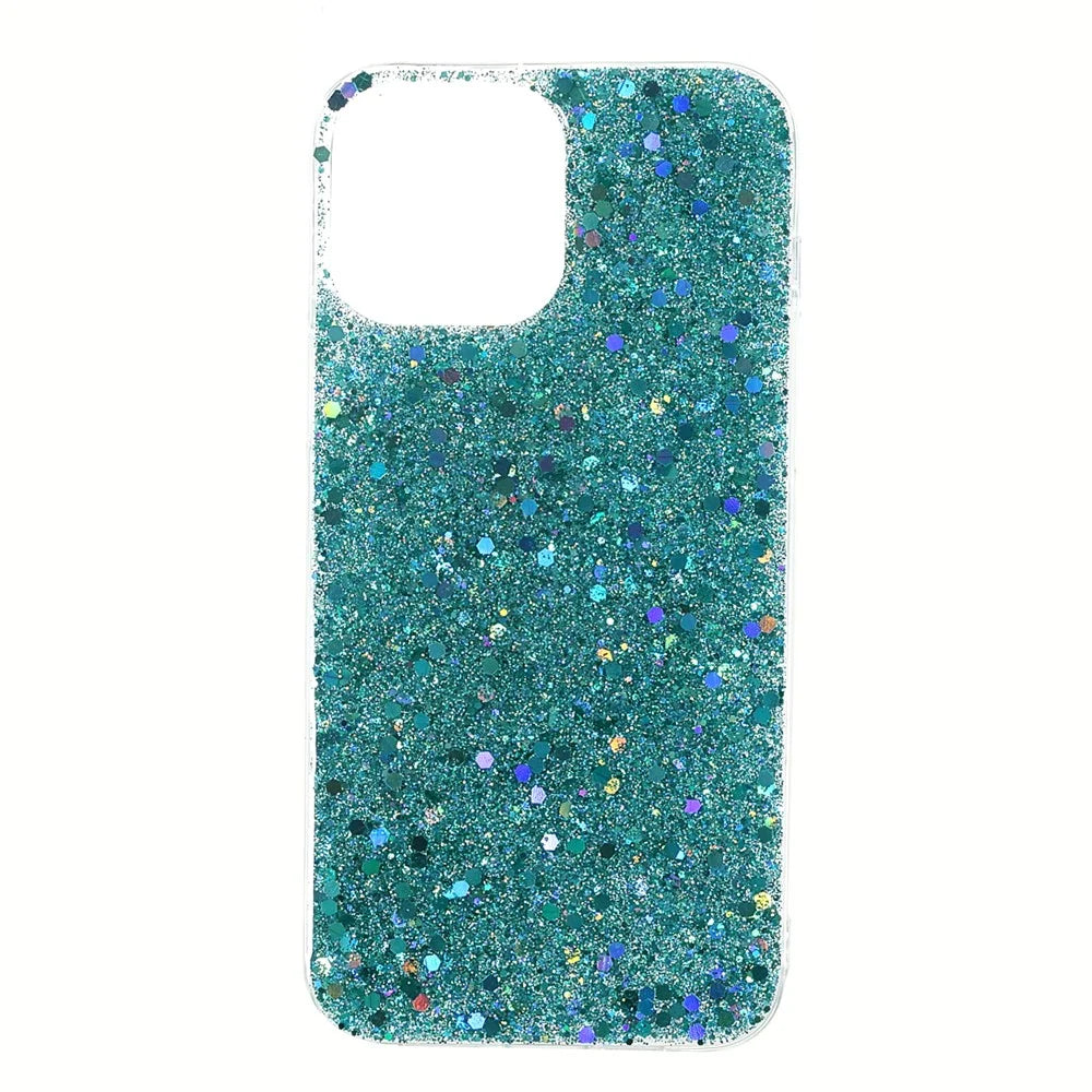 Flash Powder Sequins Thin Light Durable Acrylic+TPU Phone Case for iPhone 13 Pro 6.1 inch - Baby Blue - 1