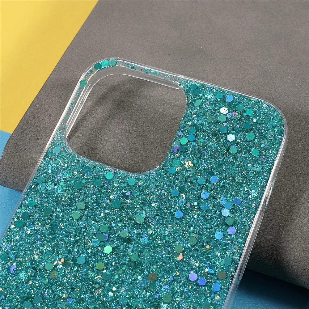 Flash Powder Sequins Thin Light Durable Acrylic+TPU Phone Case for iPhone 13 Pro 6.1 inch - Baby Blue - 4