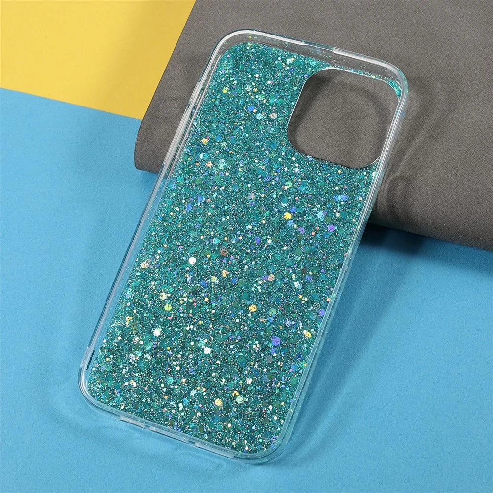 Flash Powder Sequins Thin Light Durable Acrylic+TPU Phone Case for iPhone 13 Pro 6.1 inch - Baby Blue - 6