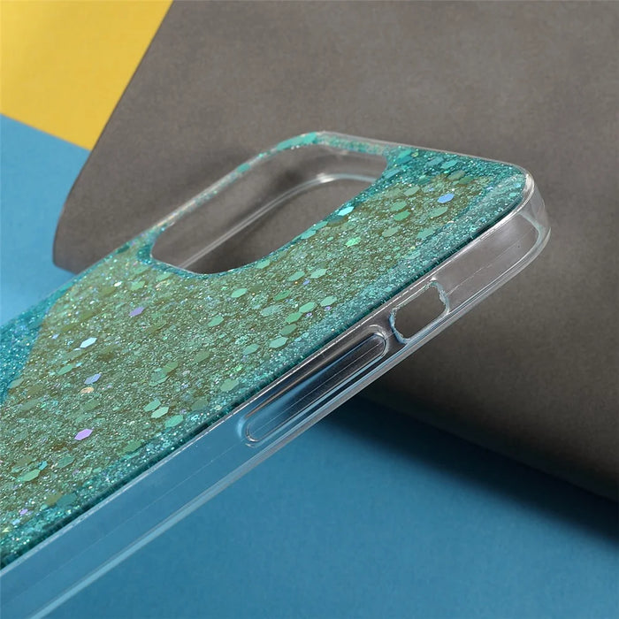 Flash Powder Sequins Thin Light Durable Acrylic+TPU Phone Case for iPhone 13 Pro 6.1 inch - Baby Blue - 7
