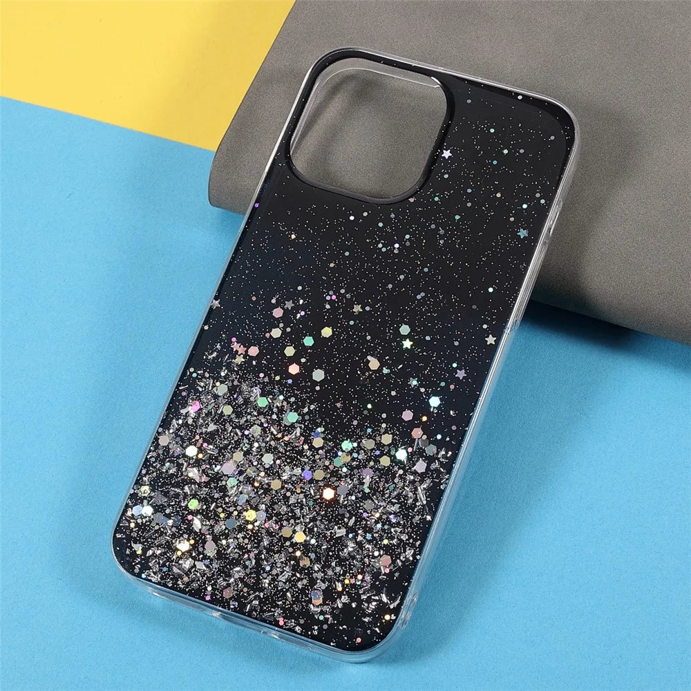 Flash Powder Sequins Fashionable Anti-Drop Acrylic+TPU Phone Cover for iPhone 13 Pro Max 6.7 inch - Black - 3