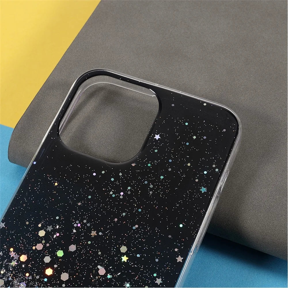 Flash Powder Sequins Fashionable Anti-Drop Acrylic+TPU Phone Cover for iPhone 13 Pro Max 6.7 inch - Black - 4