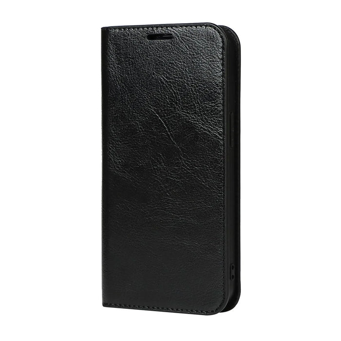 Crazy Horse Texture Genuine Leather Folio Flip Wallet Cover with Stand for iPhone 13 Pro 6.1 inch -Black - 2