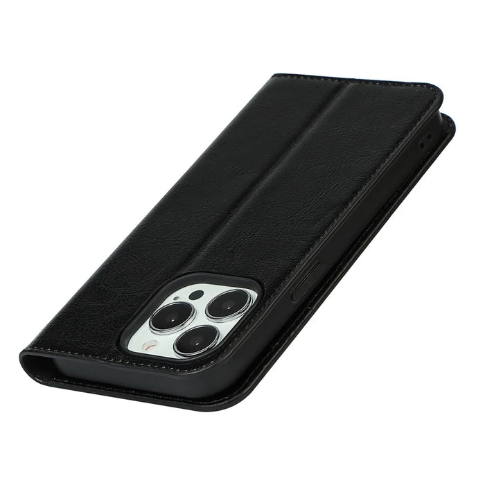 Crazy Horse Texture Genuine Leather Folio Flip Wallet Cover with Stand for iPhone 13 Pro 6.1 inch -Black - 7