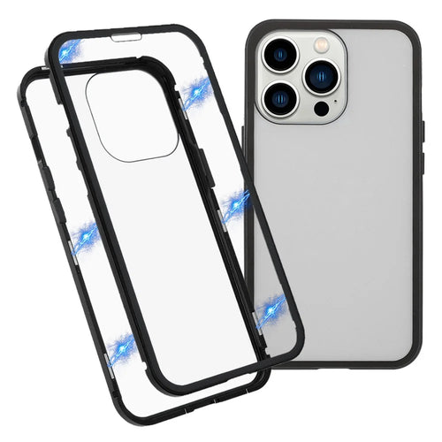 For iPhone 13 Pro Max Full Body Case Magnetic Tempered Glass Double-Sided Phone Case - Black - 1