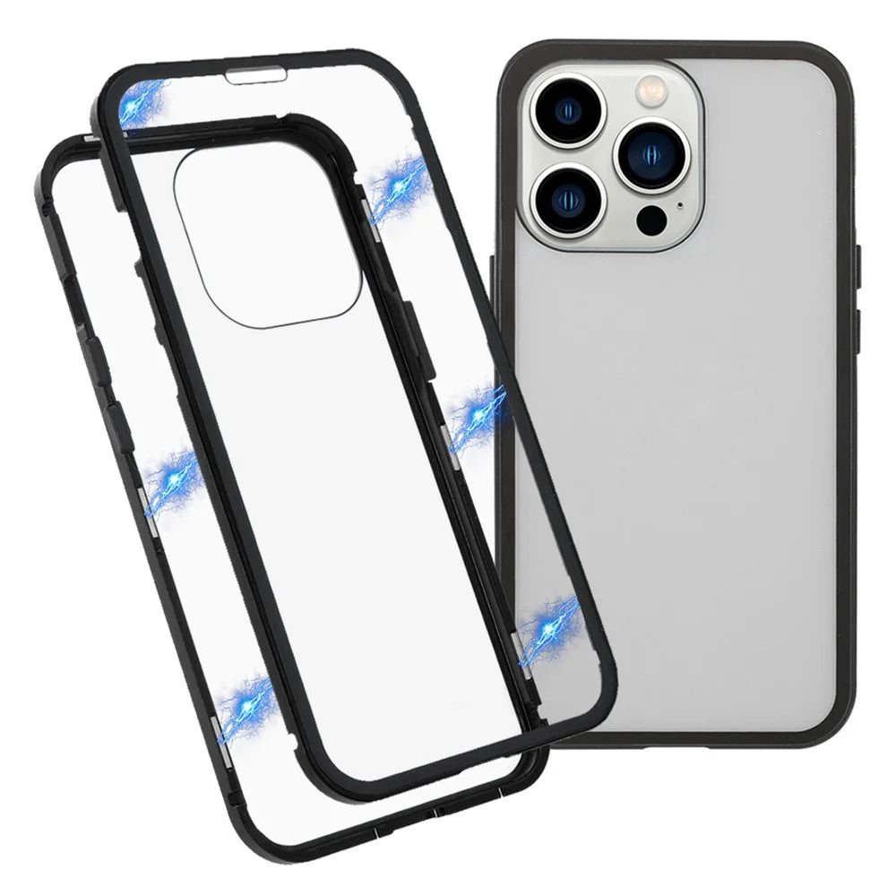 For iPhone 13 Pro Max Full Body Case Magnetic Tempered Glass Double-Sided Phone Case - Black - 1