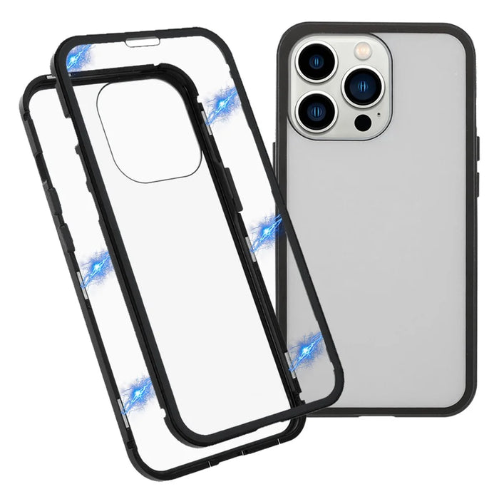 For iPhone 13 Pro Max Full Body Case Magnetic Tempered Glass Double-Sided Phone Case - Black - 1