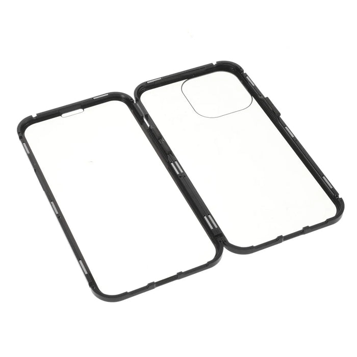 For iPhone 13 Pro Max Full Body Case Magnetic Tempered Glass Double-Sided Phone Case - Black - 6