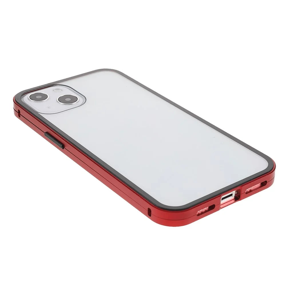For iPhone 13 Full Body Case Magnetic Tempered Glass Double-Sided Phone Case - Red - 4