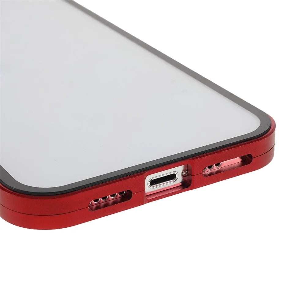 For iPhone 13 Full Body Case Magnetic Tempered Glass Double-Sided Phone Case - Red - 5