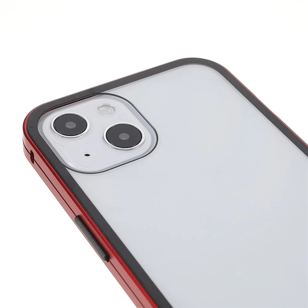 For iPhone 13 Full Body Case Magnetic Tempered Glass Double-Sided Phone Case - Red - 6
