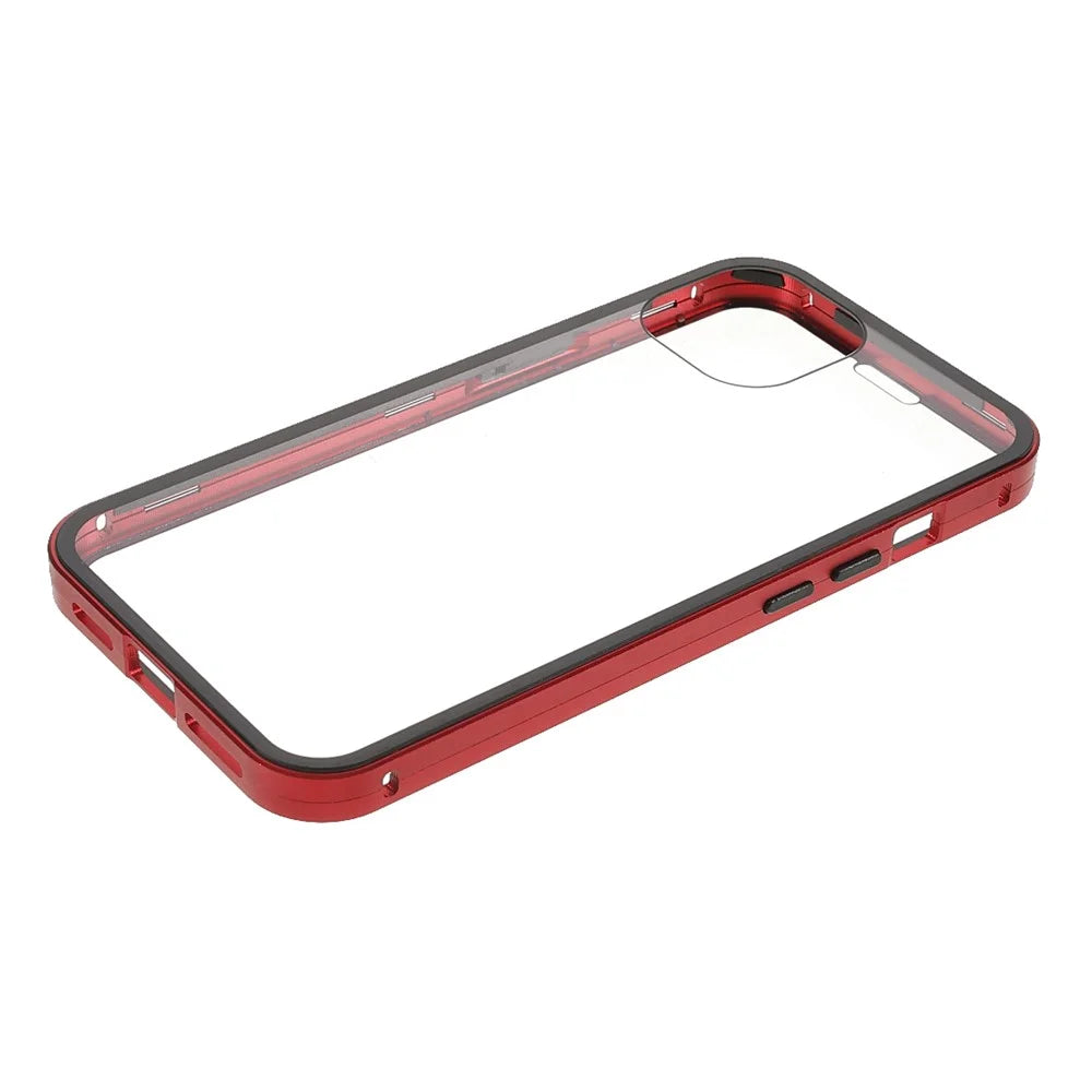 For iPhone 13 Full Body Case Magnetic Tempered Glass Double-Sided Phone Case - Red - 7