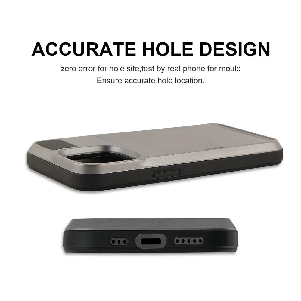 TPU + PC Hybrid Phone Case Protective Cover with Slide Card Holder for iPhone 13 Pro Max 6.7 inch - Grey - 5