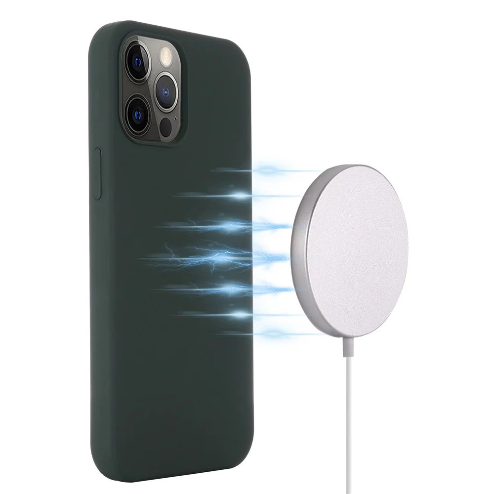Compatible with MagSafe Liquid Silicone Magnetic Absorption Phone Shell Cellphone Protection Case for iPhone 13 Pro Max 6.7 inch - Dark Green - 3