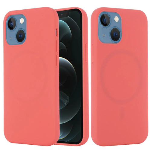 For iPhone 13 mini 5.4 inch Liquid Silicone Phone Cover Protective Case for Magnetic Charging - Hot Pink - 1