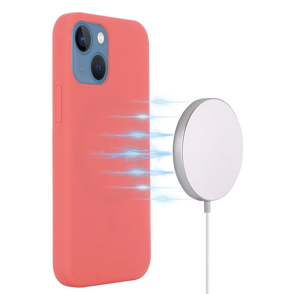 For iPhone 13 mini 5.4 inch Liquid Silicone Phone Cover Protective Case for Magnetic Charging - Hot Pink - 3