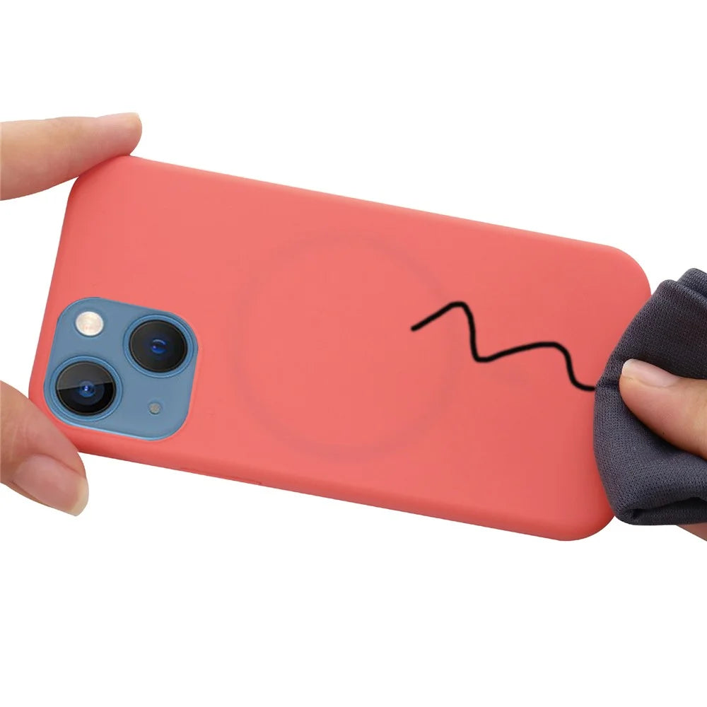 For iPhone 13 mini 5.4 inch Liquid Silicone Phone Cover Protective Case for Magnetic Charging - Hot Pink - 5
