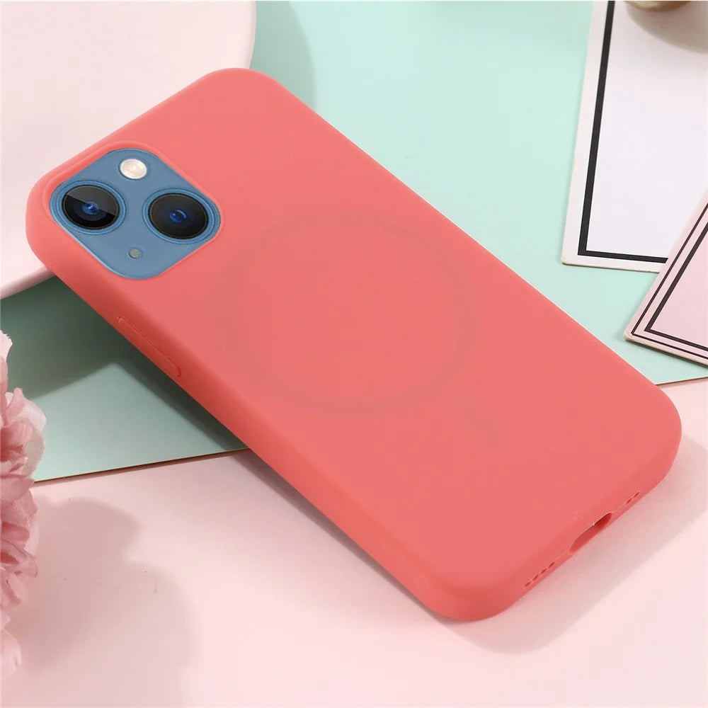 For iPhone 13 mini 5.4 inch Liquid Silicone Phone Cover Protective Case for Magnetic Charging - Hot Pink - 6