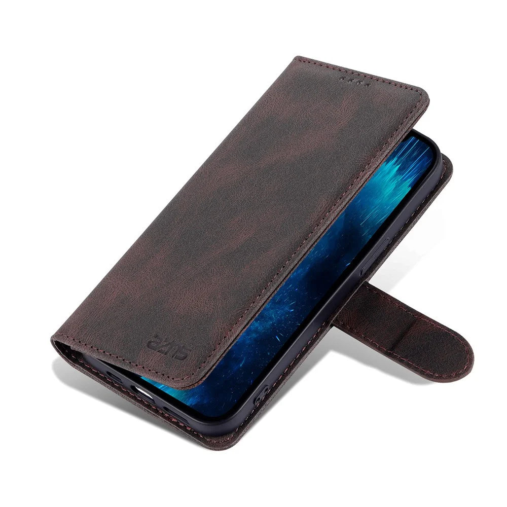 AZNS Full Protection Anti-Drop Anti-Scratch Wallet Design Phone Case with Stand for iPhone 13 Pro Max 6.7 inch - Brown - 4