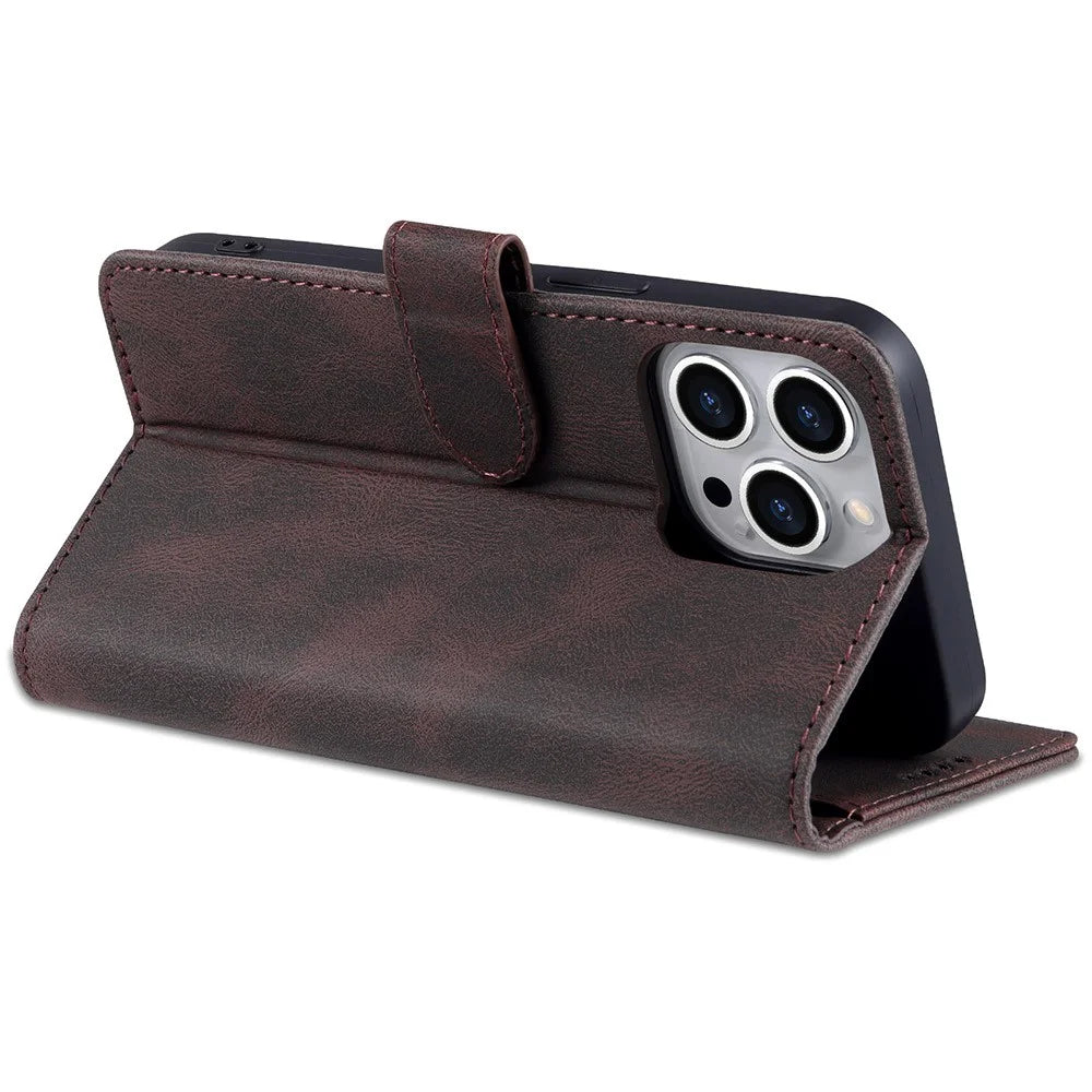AZNS Full Protection Anti-Drop Anti-Scratch Wallet Design Phone Case with Stand for iPhone 13 Pro Max 6.7 inch - Brown - 7