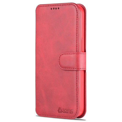 AZNS Magnetic Clasp Wallet Stand Design Anti-Scratch Lightweight Leather Phone Cover Case for iPhone 13 mini 5.4 inch - Red - 2