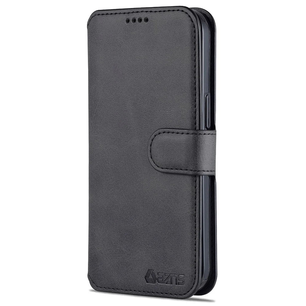 AZNS Wallet Stand Design Anti-Fall Magnetic Clasp Lightweight Leather Phone Cover Case for iPhone 13 Pro Max 6.7 inch - Black - 2