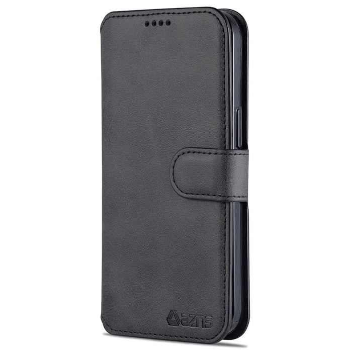 AZNS Wallet Stand Design Anti-Fall Magnetic Clasp Lightweight Leather Phone Cover Case for iPhone 13 Pro Max 6.7 inch - Black - 2