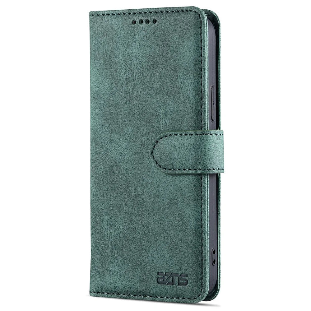 AZNS Stylish Drop-Proof Anti-Scratch Protective Wallet Design Phone Case with Stand for iPhone 13 6.1 inch - Green - 2