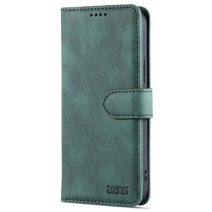 AZNS Stylish Drop-Proof Anti-Scratch Protective Wallet Design Phone Case with Stand for iPhone 13 6.1 inch - Green - 2