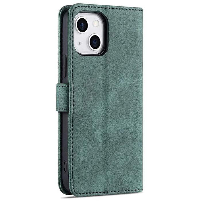 AZNS Stylish Drop-Proof Anti-Scratch Protective Wallet Design Phone Case with Stand for iPhone 13 6.1 inch - Green - 3