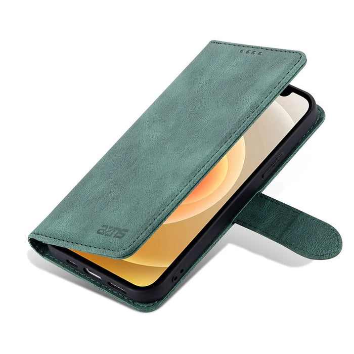AZNS Stylish Drop-Proof Anti-Scratch Protective Wallet Design Phone Case with Stand for iPhone 13 6.1 inch - Green - 4