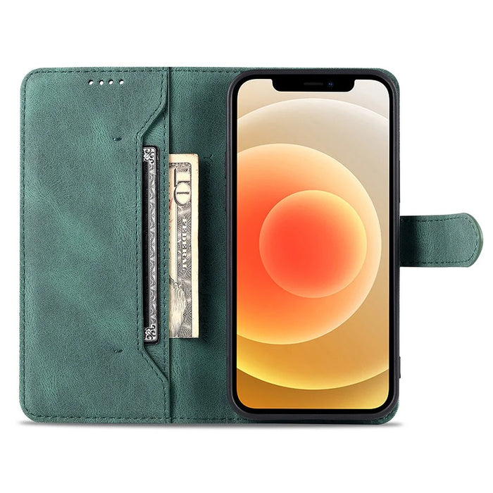 AZNS Stylish Drop-Proof Anti-Scratch Protective Wallet Design Phone Case with Stand for iPhone 13 6.1 inch - Green - 5