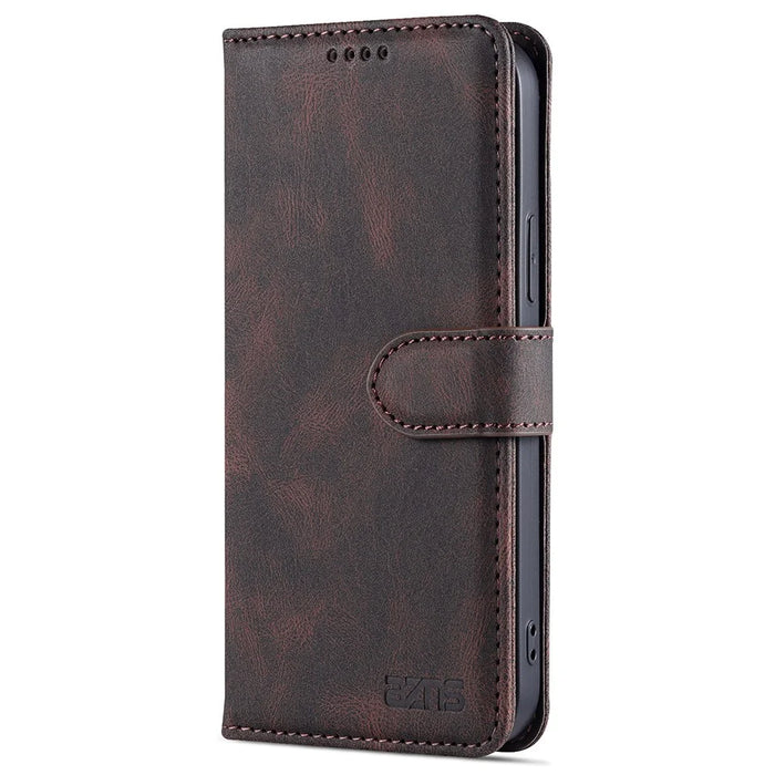 AZNS Wallet Stand Design Folio Flip Leather Phone Case Shell for iPhone 13 mini 5.4 inch - Brown - 2