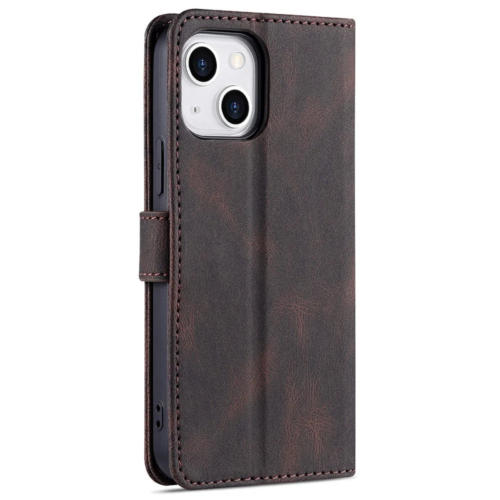 AZNS Wallet Stand Design Folio Flip Leather Phone Case Shell for iPhone 13 mini 5.4 inch - Brown - 3