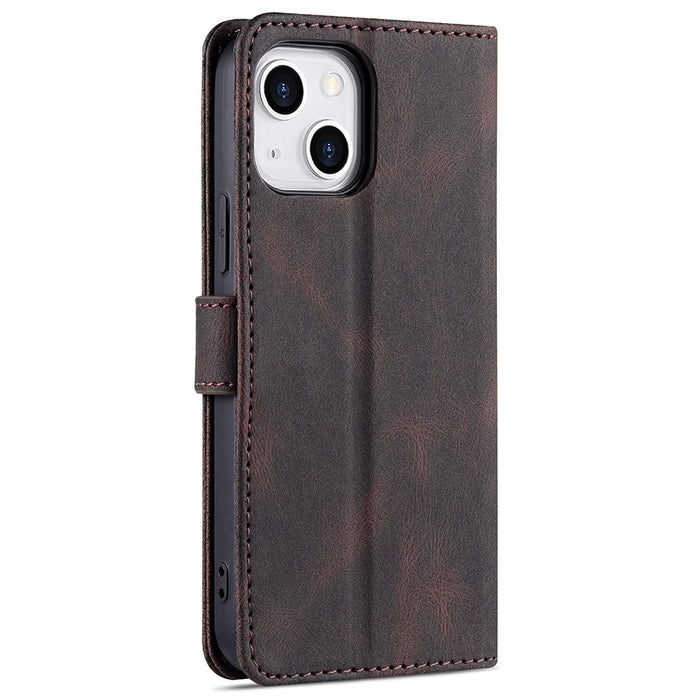 AZNS Wallet Stand Design Folio Flip Leather Phone Case Shell for iPhone 13 mini 5.4 inch - Brown - 3