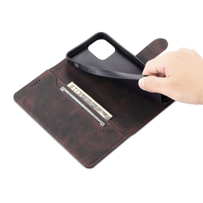AZNS Wallet Stand Design Folio Flip Leather Phone Case Shell for iPhone 13 mini 5.4 inch - Brown - 6