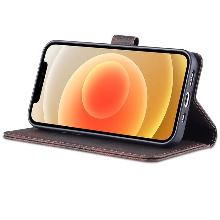 AZNS Wallet Stand Design Folio Flip Leather Phone Case Shell for iPhone 13 mini 5.4 inch - Brown - 7