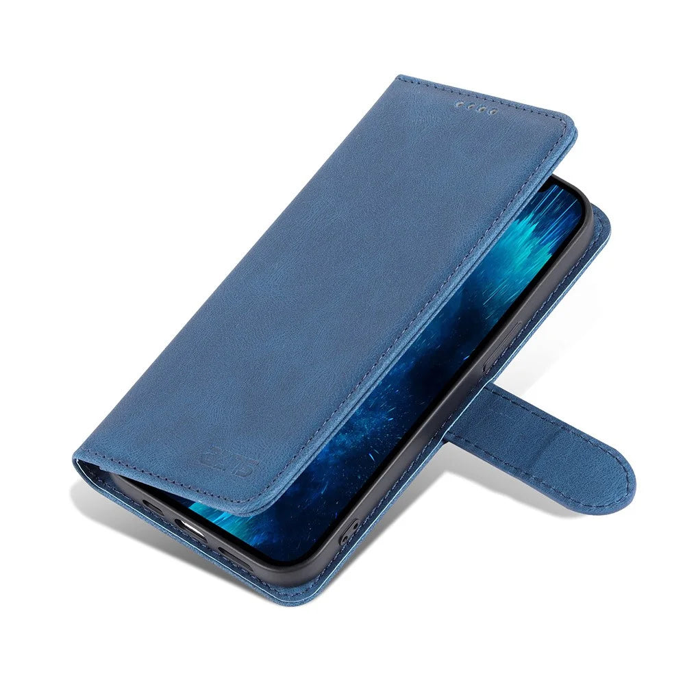 AZNS PU Leather Wallet Stand Phone Case Protective Shell for iPhone 13 Pro 6.1 inch - Blue - 4