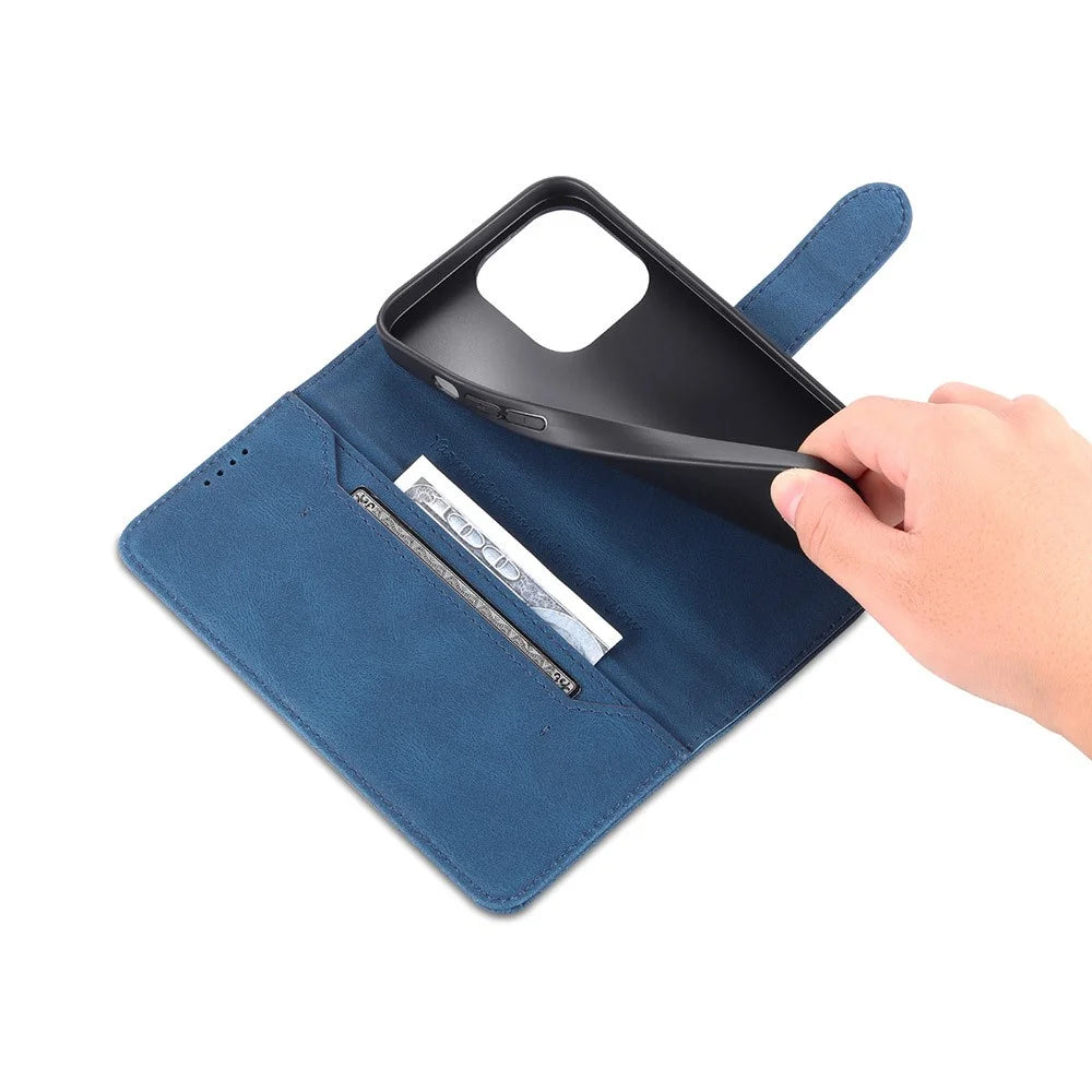 AZNS PU Leather Wallet Stand Phone Case Protective Shell for iPhone 13 Pro 6.1 inch - Blue - 6